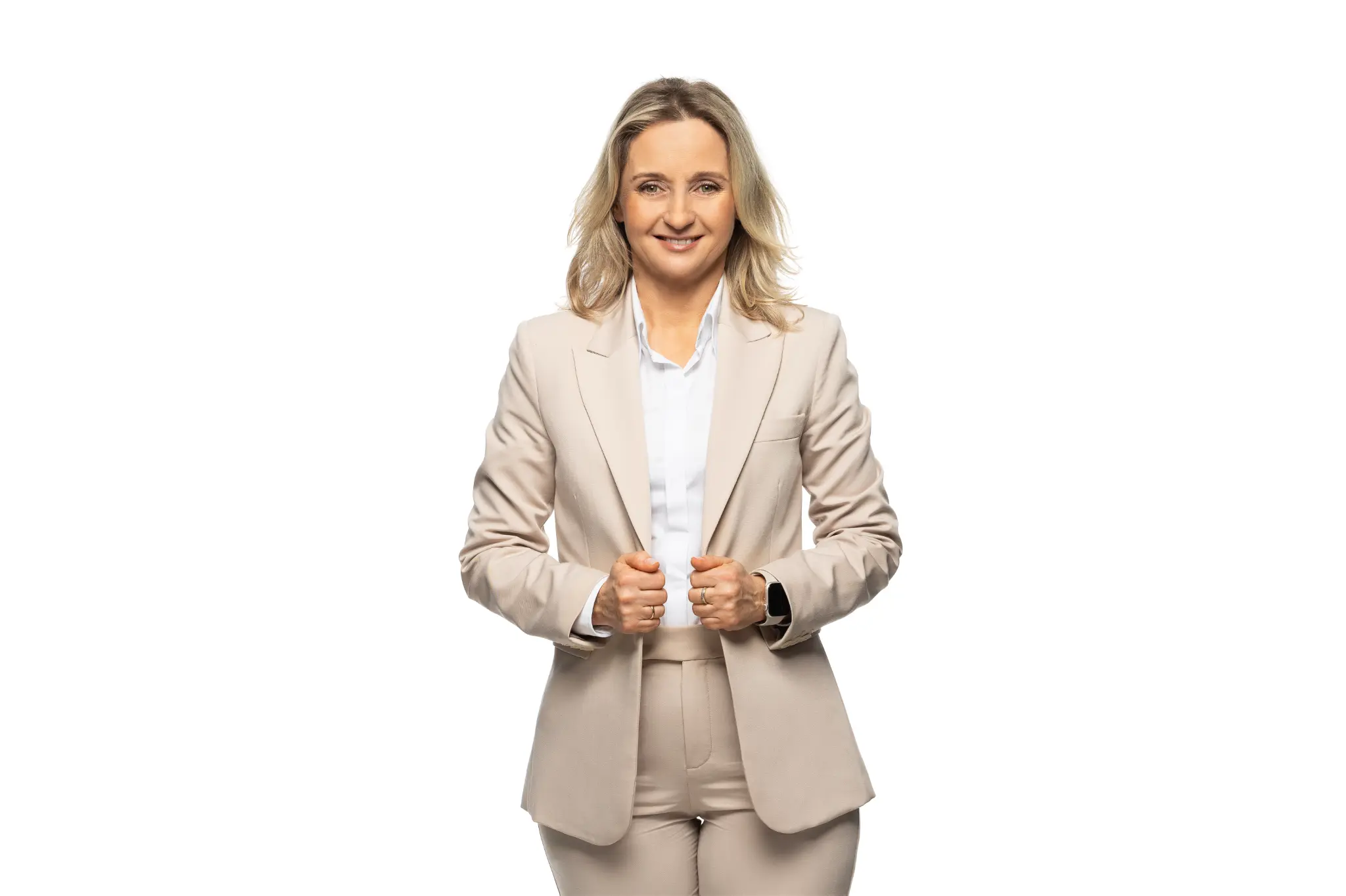 Agnieszka Gasińska w jasnej stylizacji